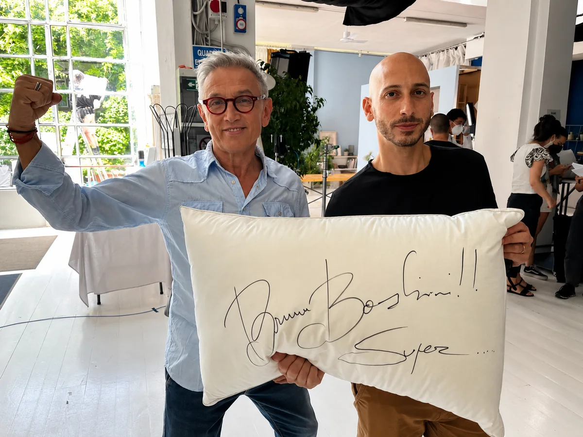 Luca E. Giove con Bruno Barbieri e il prodotto firmato